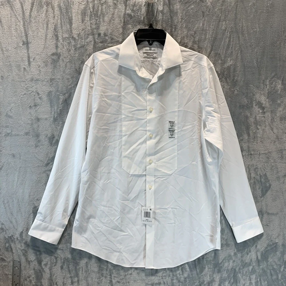 Calvin Klein Men's Button‎ Up Shirt Tuxedo M White Regular Fit Stretch 32/33